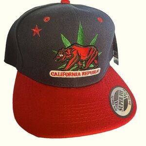 California Republic Trucker Hat Black/Red with Pot Leaf and Bear: NWT